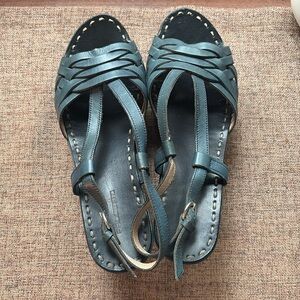 PROGETTO - Platform Wedge Woven Leather Sling-back Sandals